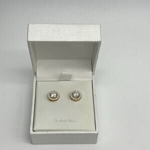 Addison Blvd CZ Gold Plate Over 925 Sterling Silver 9.5mm Halo Stud Earrings